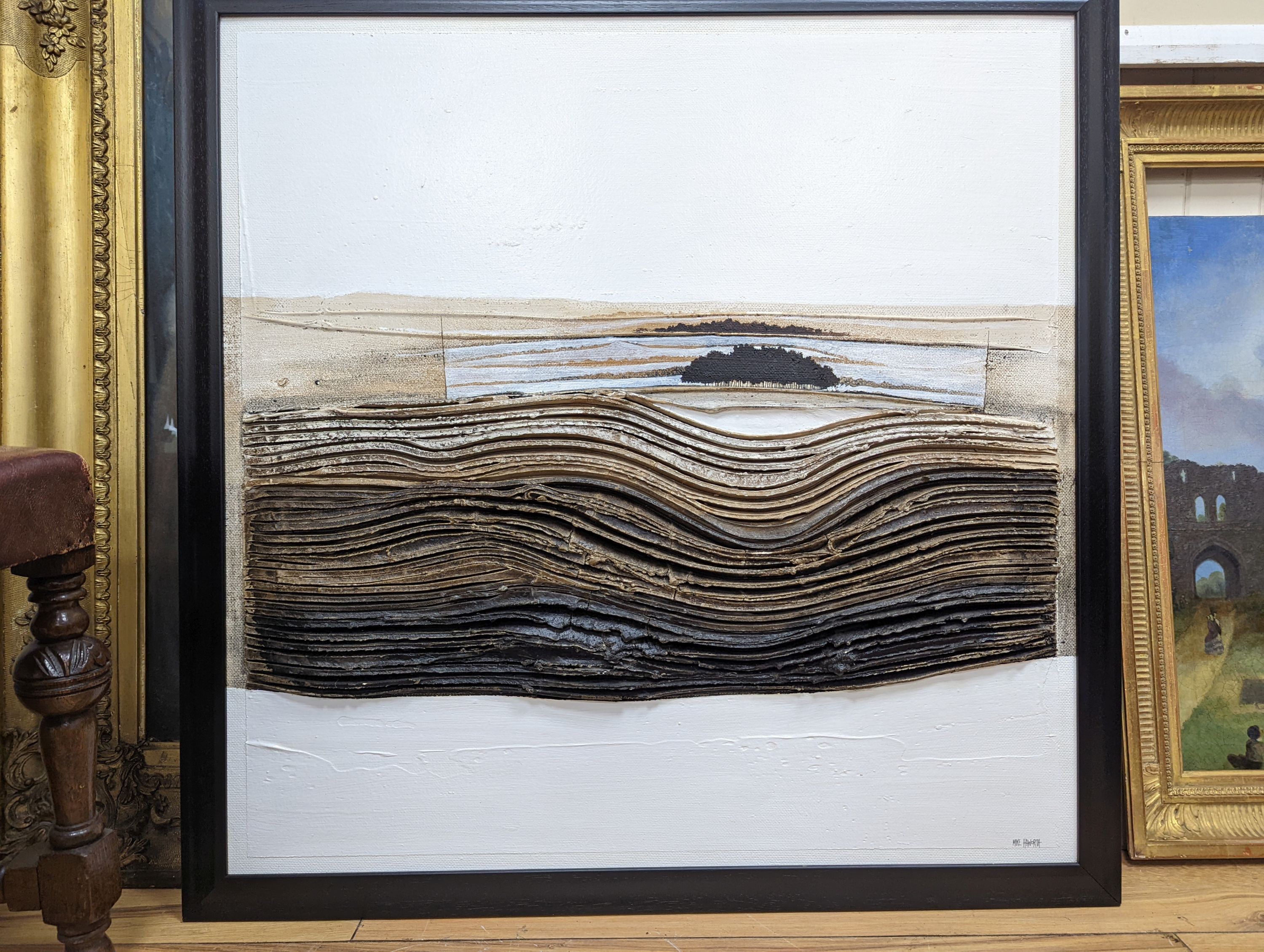 Mike Haworth, mixed media on panel, 'Small wood near Macclesfield', signed, 81 x 81cm